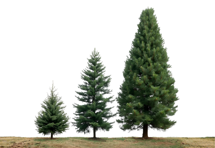 Three trees of differing sizes